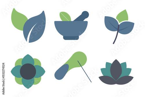 Alternative medicine herbal ayurvedic icons set in silhouette vector design