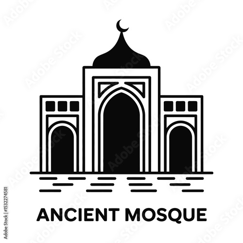 Ancient mosque icon black and white illustration