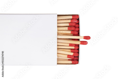 Obraz na płótnie Top view of an open white matchbox detail isolated on a cutout PNG transparent b