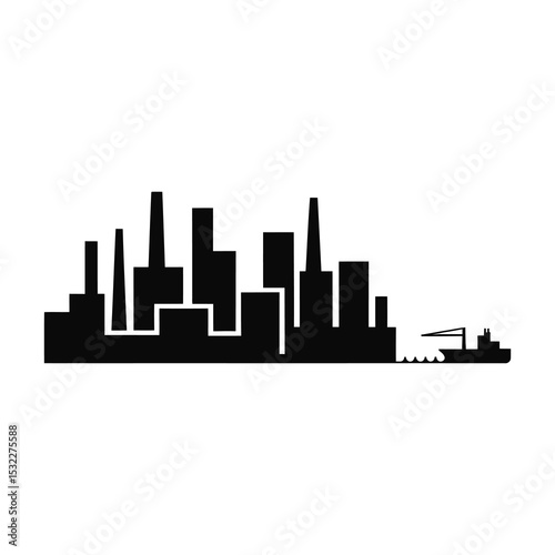 Industrial city skyline with cargo ship