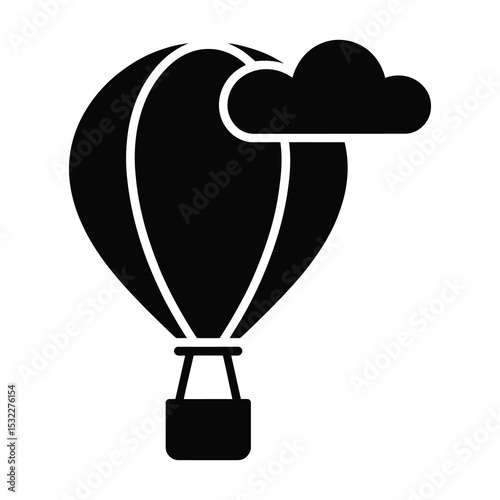 Hot air balloon icon with cloud silhouette