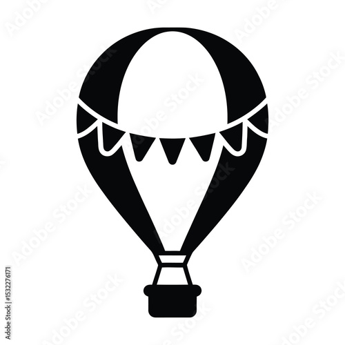 Black and white hot air balloon with bunting