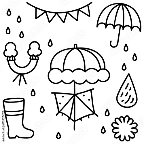 set of vector icons of rain