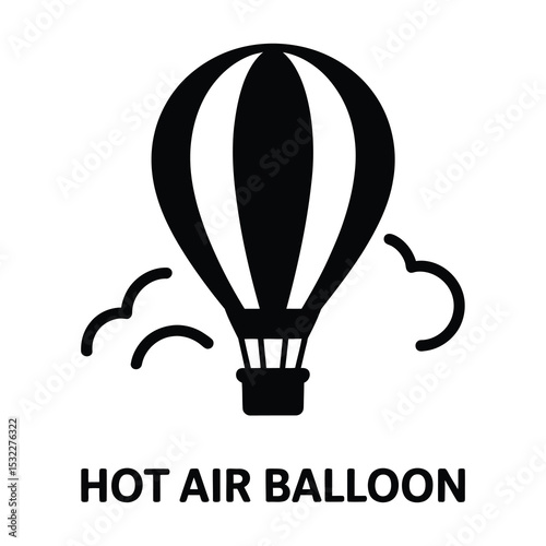 Hot air balloon icon black and white illustration