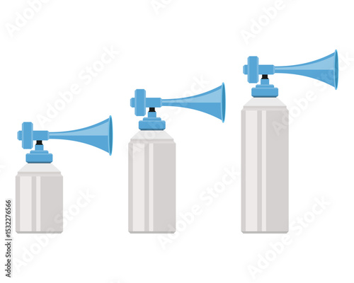 Vector illustration depicting three differently sized air horns, showcasing scale and variation against a clean white background.
