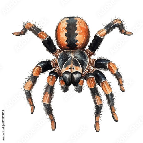 Tarantula Close Up, watercolor drawing vector, isolated on a white background.