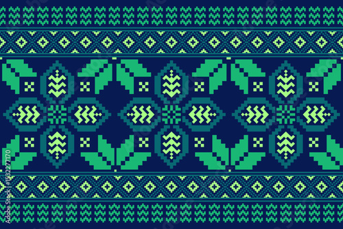 Cross stitch pattern concept showcasing traditional ethnic geometric pattern, Design for textile, background,carpet,wallpaper,clothing,wrapping,Batik,fabric,Vector illustration	

