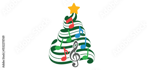 Christmas Music Tree Design with Colorful Notes