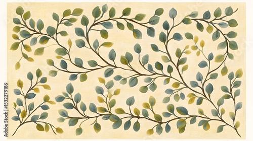 Elegant Teal and Gold Leaf Branches Pattern