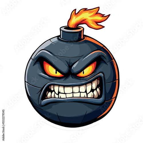 Vector Sticker Aggressive Bomb Character With Angry Expression Funny And Dangerous