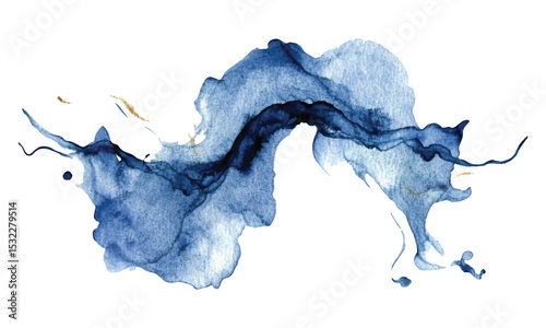 Abstract watercolor dark navy blue shape on white background. Color splashing stain vector