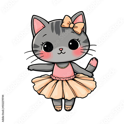 Cartoon Cute Ballerina Cat Wearing a Tutu Sticker Vector Illustration Art