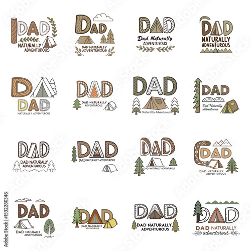 "DAD Naturally Adventurous" Typography Outdoor T-Shirt Design Bundle for Father's Day