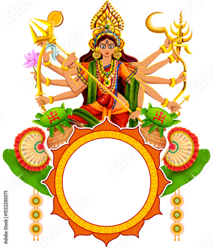 Goddess Durga in Happy Durga Puja Subh Navratri Indian religious background design