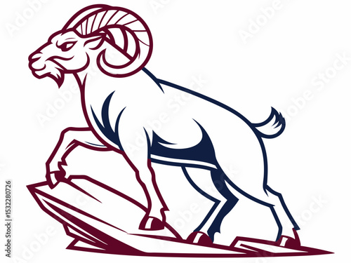 Powerful Ram Standing on a Rock, Ideal for Logos and Sports Teams