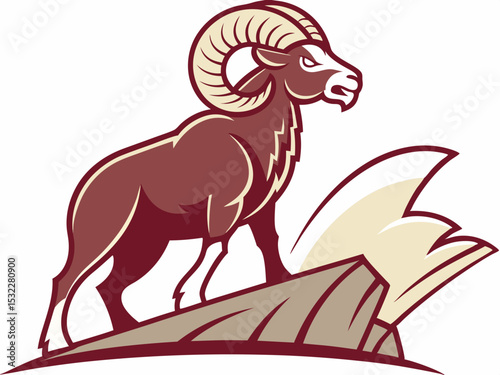 Powerful Ram Standing on a Rock, Ideal for Logos and Sports Teams