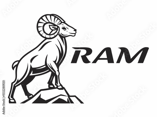 Powerful Ram Standing on a Rock, Ideal for Logos and Sports Teams