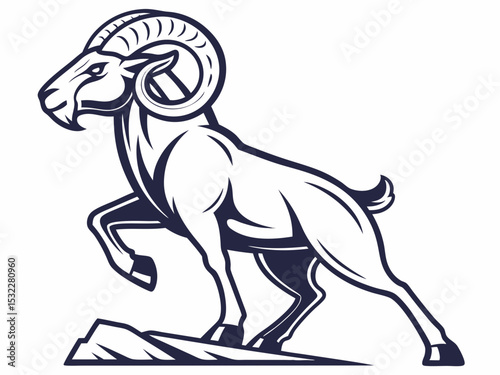 Powerful Ram Standing on a Rock, Ideal for Logos and Sports Teams