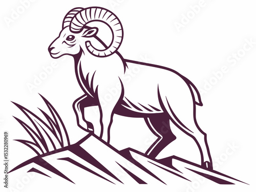 Powerful Ram Standing on a Rock, Ideal for Logos and Sports Teams