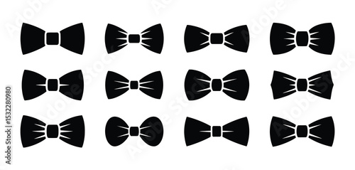Twelve Black Bow Tie Icons Set Vector Illustration