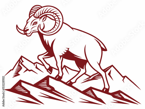 Powerful Ram Standing on a Rock, Ideal for Logos and Sports Teams