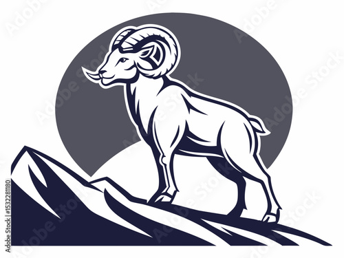 Powerful Ram Standing on a Rock, Ideal for Logos and Sports Teams