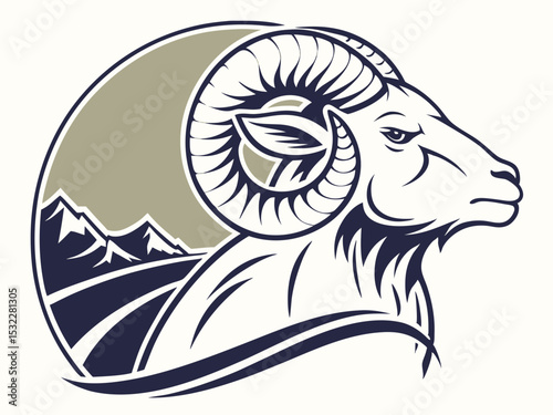 Powerful Ram Standing on a Rock, Ideal for Logos and Sports Teams