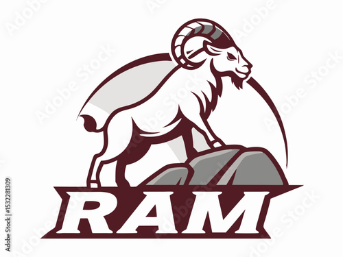 Powerful Ram Standing on a Rock, Ideal for Logos and Sports Teams
