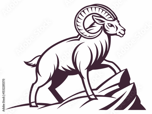 Powerful Ram Standing on a Rock, Ideal for Logos and Sports Teams