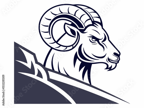Powerful Ram Standing on a Rock, Ideal for Logos and Sports Teams