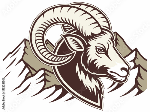 Powerful Ram Standing on a Rock, Ideal for Logos and Sports Teams