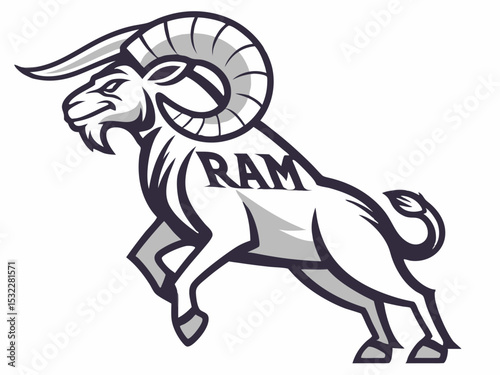 Powerful Ram Standing on a Rock, Ideal for Logos and Sports Teams