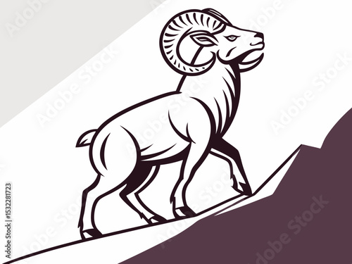 Powerful Ram Standing on a Rock, Ideal for Logos and Sports Teams