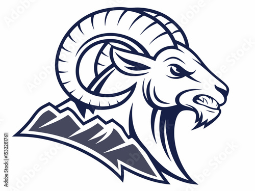 Powerful Ram Standing on a Rock, Ideal for Logos and Sports Teams