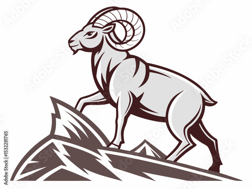 Powerful Ram Standing on a Rock, Ideal for Logos and Sports Teams