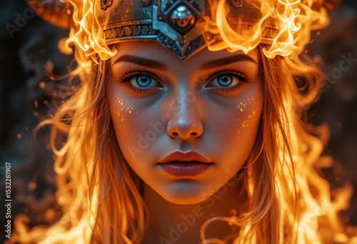 photo of a Viking man and woman in flames