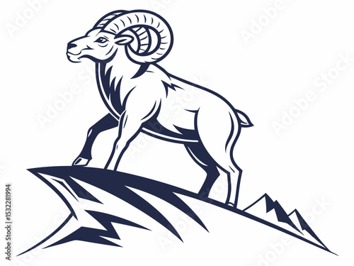 Powerful Ram Standing on a Rock, Ideal for Logos and Sports Teams