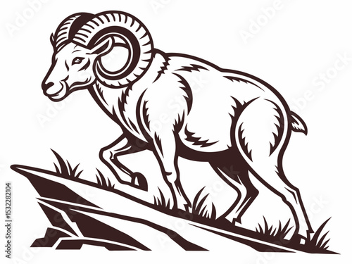 Powerful Ram Standing on a Rock, Ideal for Logos and Sports Teams