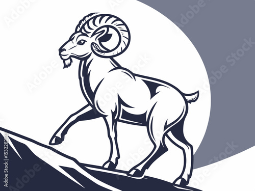 Powerful Ram Standing on a Rock, Ideal for Logos and Sports Teams