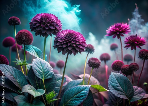 Purple Dahlia Flowers in Fantasy Garden