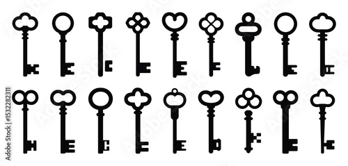 Collection of Twenty Vintage Skeleton Keys Silhouettes