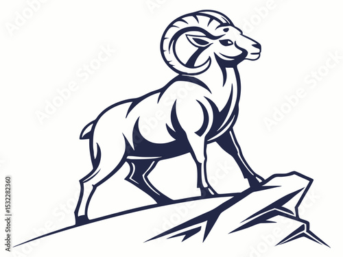 Powerful Ram Standing on a Rock, Ideal for Logos and Sports Teams