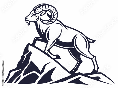 Powerful Ram Standing on a Rock, Ideal for Logos and Sports Teams
