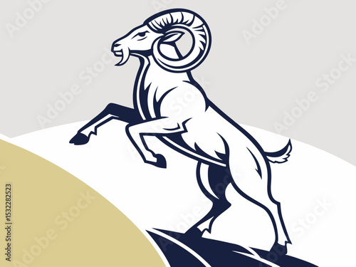 Powerful Ram Standing on a Rock, Ideal for Logos and Sports Teams