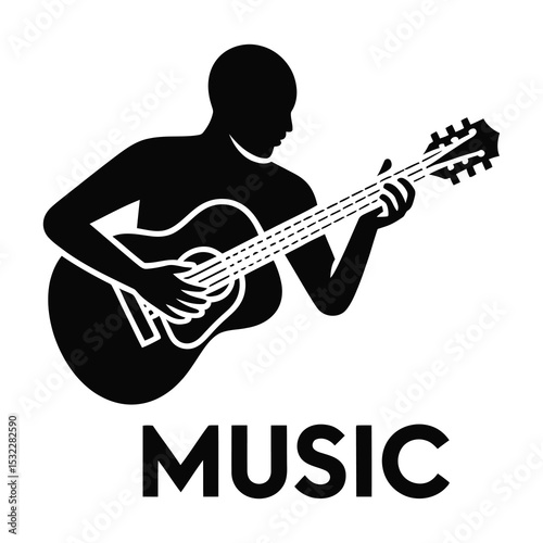 Silhouette of a person playing acoustic guitar