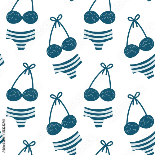 Seamless vector pattern featuring stylish bikini swimsuits in a fun and playful design for summer themes