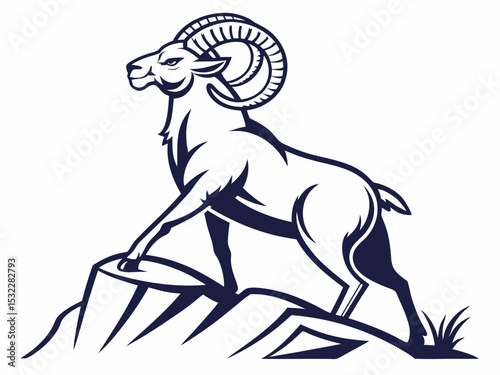 Powerful Ram Standing on a Rock, Ideal for Logos and Sports Teams