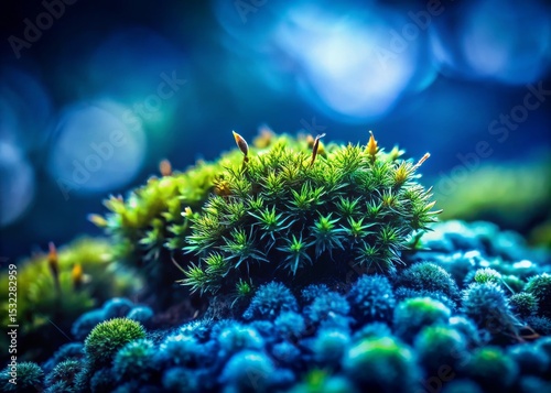 Lush Green Moss with Blue Spheres