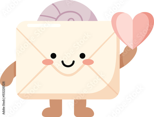 Kawaii Snail Mail Envelope Holding Heart – Cute Vector Character Illustration