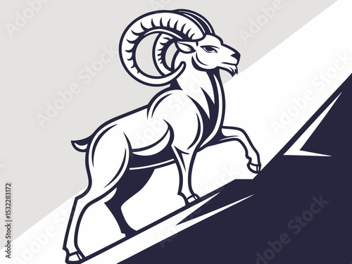 Powerful Ram Standing on a Rock, Ideal for Logos and Sports Teams